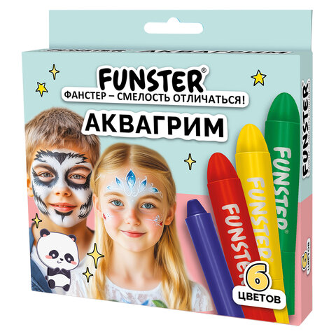 Аквагрим для лица и тела, 6 ярких цветов, FUNSTER (ФАНСТЕР), легко смываются