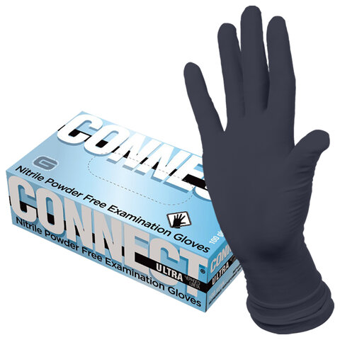 превью Перчатки нитриловые смотровые CONNECT ULTRA BLACK, 50 пар (100 шт. ), размер XL (очень большой), черные