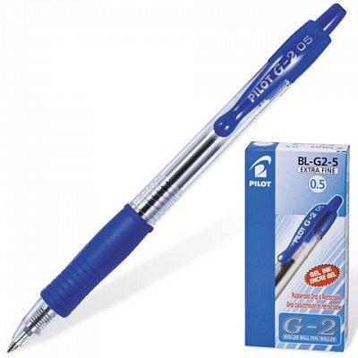 Ручка гелевая PILOT BL-G2-5 авт.резин.манжет.синяя 0,3мм