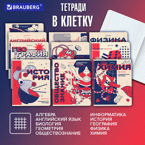 Тетради предметные, КОМПЛЕКТ 12 ПРЕДМЕТОВ, 48 л., TWIN лак, BRAUBERG «ASIA»