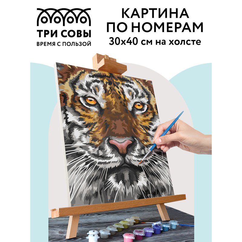 Картина по номерам на холсте ТРИ СОВЫ «Тигриный взгляд», 30×40, с акриловыми красками и кистями