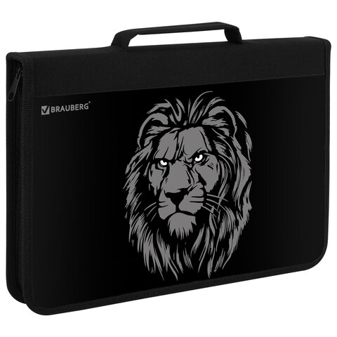 Папка на молнии BRAUBERG А4 с ручкой, с органайзером, 1 отделение, «Savage lion»