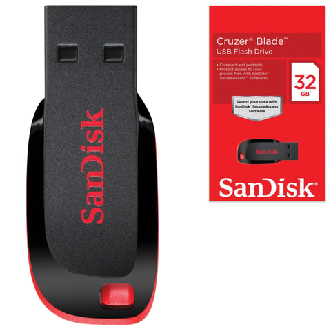 превью Флэш-диск SANDISK, 32 GB, Cruzer Blade USB 2.0, скорость чтения/ записи - 26/18 Мб/сек. 