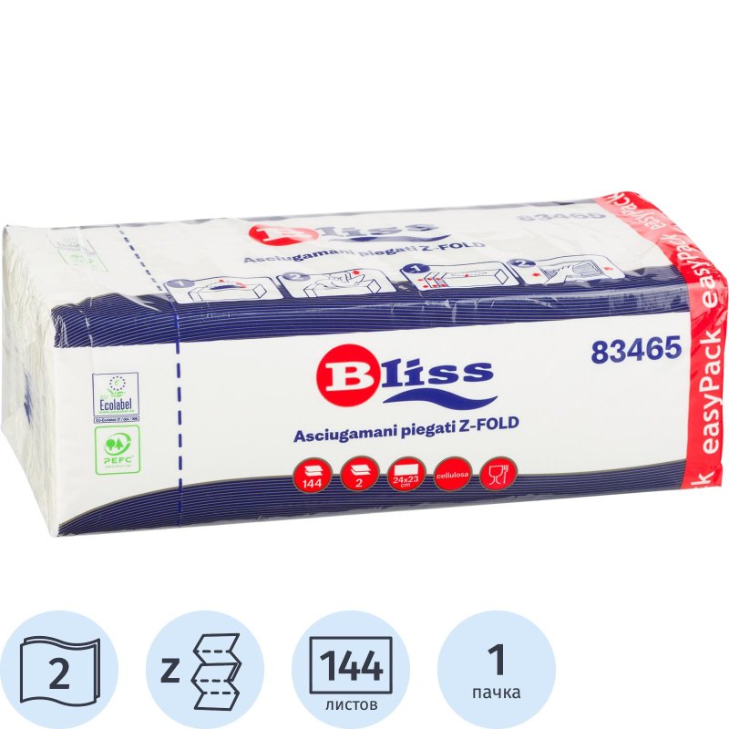 превью Полотенца бумажные д/дисп. Bliss Z-слож с клапаном 144л/уп