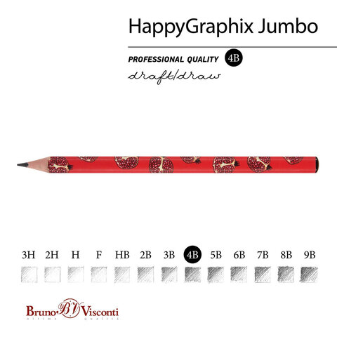 Карандаш чернографитный утолщенный BRUNO VISCONTI «HappyGraphix Jumbo», «Fresh & fruity. Гранат», 4В