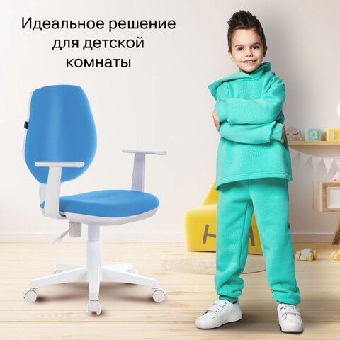 Кресло BRABIX "Fancy MG-201W, с подлокотниками, пластик белый, голубое, 532411