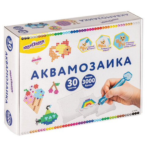 Аквамозаика, 30 цветов, 3000 бусин, в колорбоксе, ЮНЛАНДИЯ