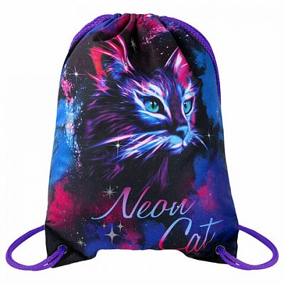Мешок для обуви BRAUBERG PREMIUM, карман, подкладка, светоотражайка, 43×33 см, «Neon cat»