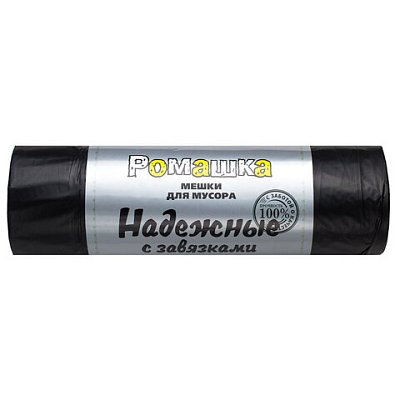 Мешки для мусора с завязками 35 л, в рулоне 15 шт., ПСД 18 мкм, 50×53 см, РОМАШКА НАДЕЖНЫЕ