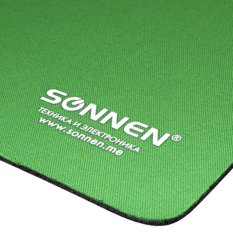 Коврик для мыши SONNEN «GREEN», резина + ткань, 220×180х3 мм