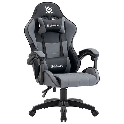 Кресло компьютерное DEFENDER Strider, 2 подушки, ткань/экокожа, черное/серое, ш/к 26715