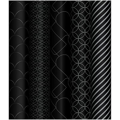 Упаковочная бумага глянц. 70×100см, MESHU «Pattern on black», 80г/м2, ассорти 5 дизайнов