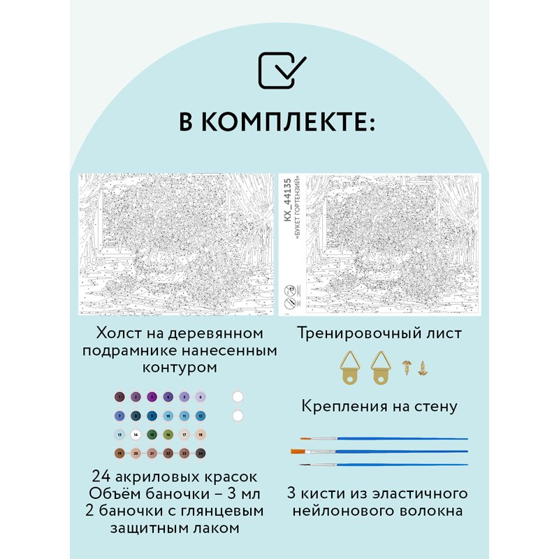 Картина по номерам на холсте ТРИ СОВЫ «Букет гортензий», 30×40, с акриловыми красками и кистями