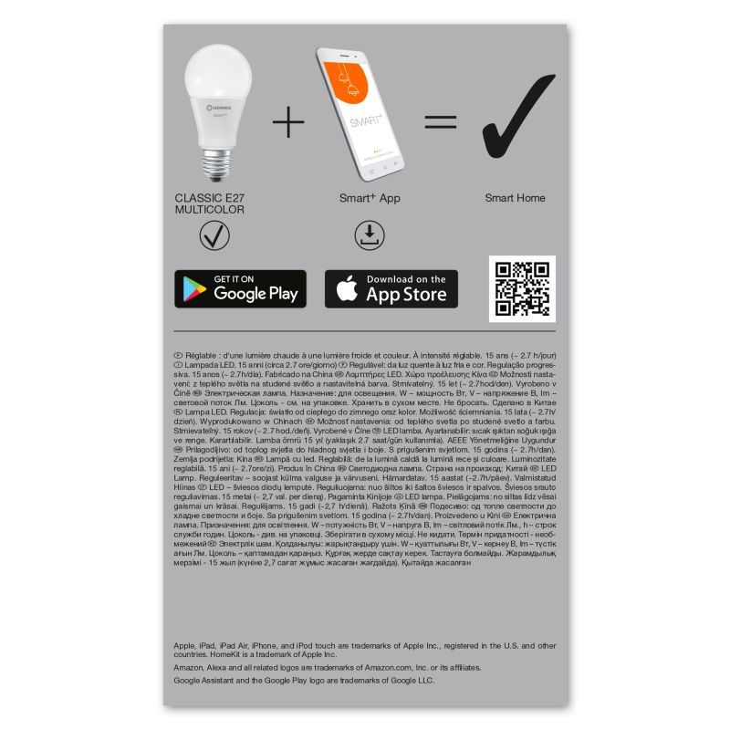 Лампа светодиодная LEDVANCE SMART 9W E27 2700-6500K RGBW 4058075485396