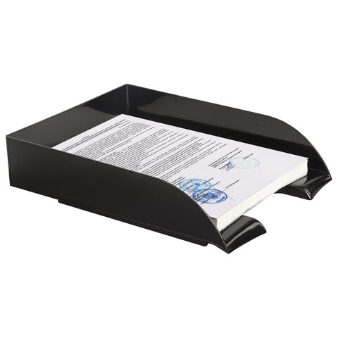Лоток горизонтальный для бумаг BRAUBERG «Office style», 320×245×65 мм, черный, 237286