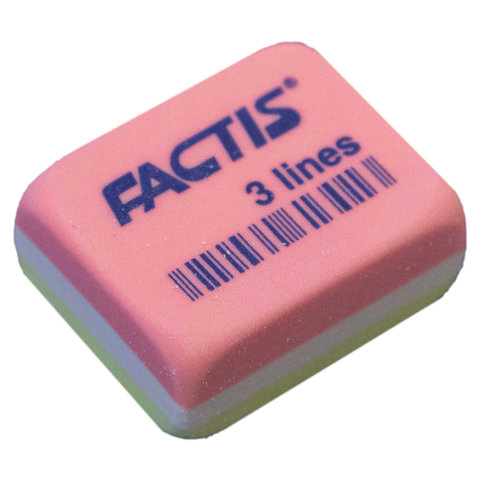 Резинка стирательная FACTIS 3 Lines (Испания), прямоугольная, 30×24×13 мм, три цвета, ПВХ