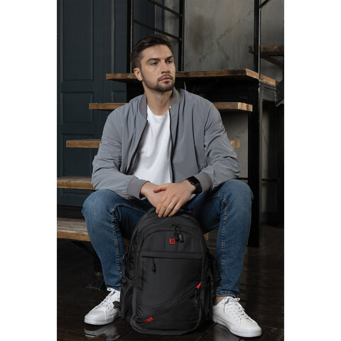 Рюкзак B-PACK «S-01» (БИ-ПАК) универсальный, с отделением для ноутбука, влагостойкий, черный, 47×32×20 см