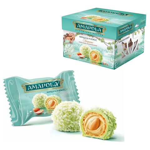 превью Конфеты глазированные AMAPOLA «Миндаль и Кокос» вафельные 100 г