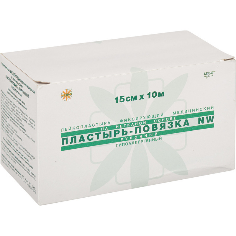Пластырь-повязка фиксирующая Leiko Plaster 15×1000 см нетканевая основа ...