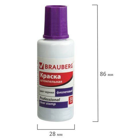 Краска штемпельная BRAUBERG PROFESSIONAL, clear stamp, фиолетовая, 30 мл, на водной основе