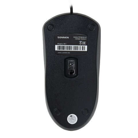 Мышь проводная SONNEN B61, USB, 1000 dpi, 2 кнопки + колесо-кнопка, оптическая, черная