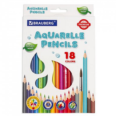 Карандаши цветные акварельные BRAUBERG PREMIUM AQUARELLE18 цветовгрифель мягкий 4 мм181672