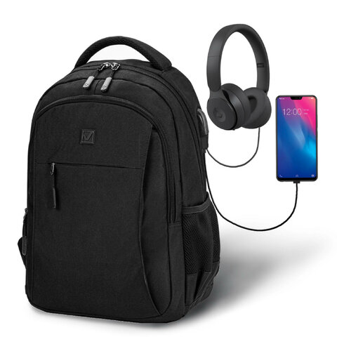 превью Рюкзак BRAUBERG URBAN универсальный с отделением для ноутбука, USB-порт, «Kinetic», черный, 46×31х18 см