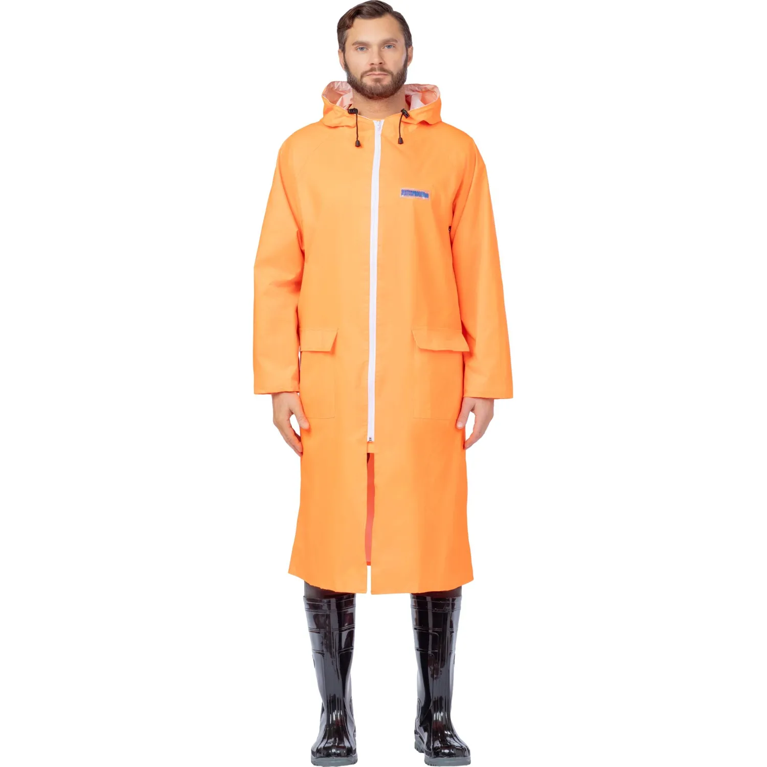 Плащ влагозащитный Waterproof Line Poseidon-ПЛ полиэфир с ПВХ покрытием на молнии оранжевый (размер 88-92 (44-46), рост 170-176)