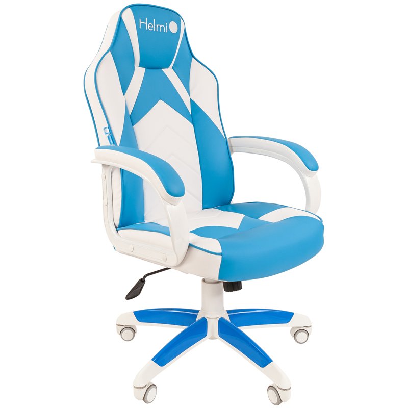 превью Кресло игровое Helmi HL-S17, экокожа, белая/синяя, механизм качания