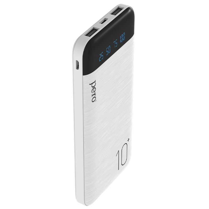 Внешний аккумулятор PERO PB03 10000 mAh, Li-Pol, output 2xUSB-A 2.1A, белый