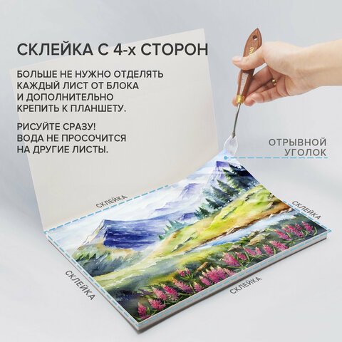 Папка для акварели/планшет, 300 г/м2, 270×390 мм, склейка, среднее зерно, 20 л., BRAUBERG ART PREMIERE