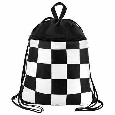 Мешок для обуви BRAUBERG БОЛЬШОЙ, с ручкой, карман на молнии, сетка, 49×41 см, «Black and white»