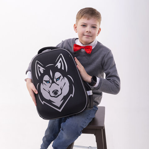 Ранец BRAUBERG SHINY, 2 отделения, с брелоком, «Husky», СВЕТЯЩИЙСЯ РИСУНОК, 38×28х14 см