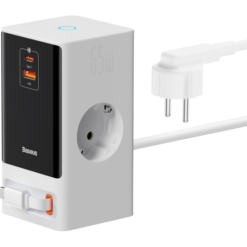 Зарядное устройство сетевое Baseus PSLR000602 2AC+1A+1C retr 65W белый