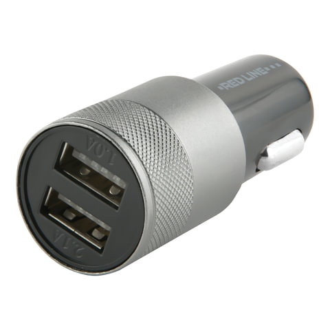 превью Зарядное устройство автомобильное RED LINE C20, 2 порта USB, выходной ток 2.1 А, черное