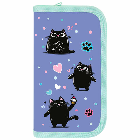 Пенал ПИФАГОР, 2 отделения, ламинированный картон, 19×11 см, «Funny cats»