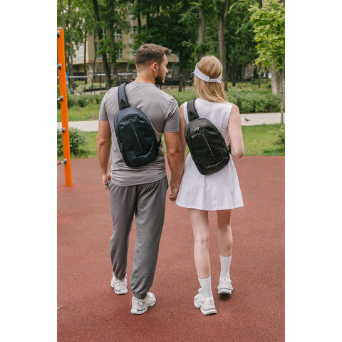 Рюкзак однолямочный HEIKKI SPORTING (ХЕЙКИ), светоотражающая полоса, черный, 37×23х10 см