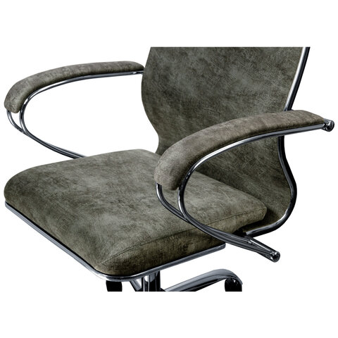 Кресло офисное МЕТТА «L1m 42»хромсиденье и спинка мягкиевелюрсветло-серое