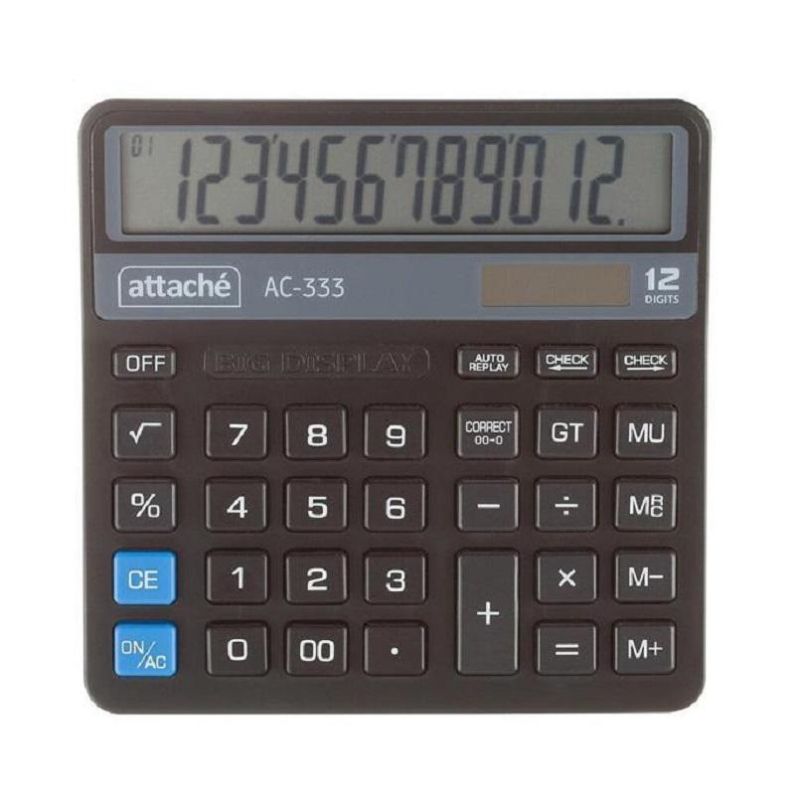Калькулятор настольный КОМПАКТН Attache AС-333.12р, дв. пит,147×145х28мм, черн