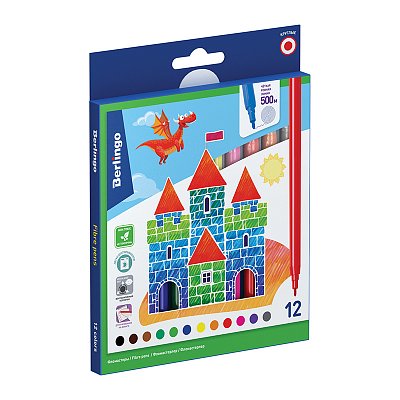 Фломастеры Berlingo «Замки», 12цв., смываемые, картон, европодвес