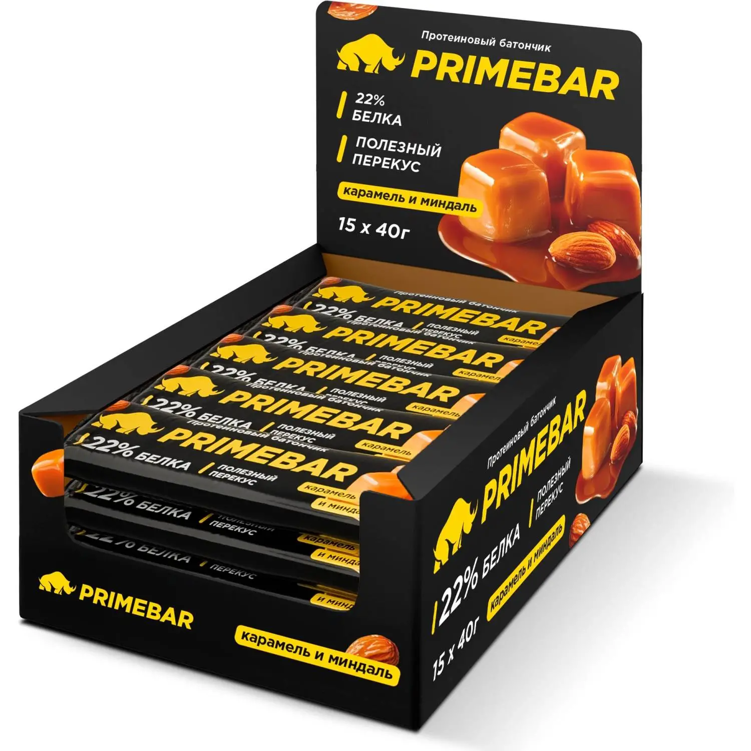 превью Батончик протеиновый PRIMEBAR карамель и миндаль (15 батончиков по 40 г)