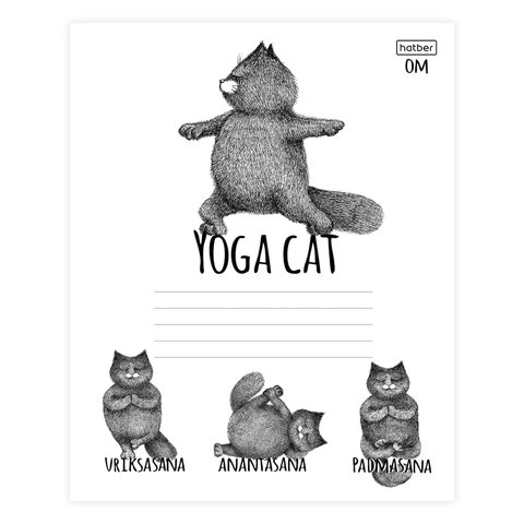 Тетрадь 24 л., HATBER, клетка, обложка картон, «Animals Yoga» (5 видов), 24Т5В1