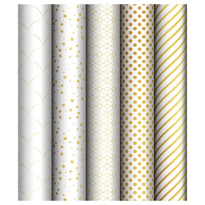 Упаковочная бумага глянц. 70×100см, MESHU «Pattern on white», 80г/м2, ассорти 5 дизайнов