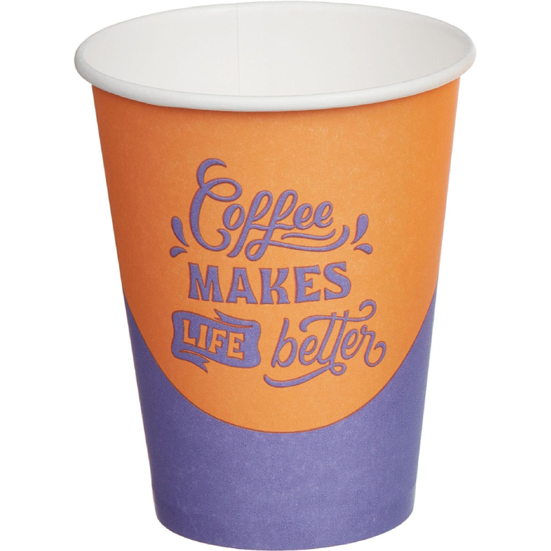 Стакан одноразовый бум. 350мл d-90мм Coffee makes (MIX 4 диз) 60 шт/уп