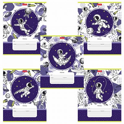 Тетрадь 12 л. HATBER клетка, обложка картон, «Астронавт» (5 видов в спайке)