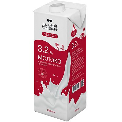 Молоко Деловой Стандарт Select ультрапастеризованное 3.2%, 1 л