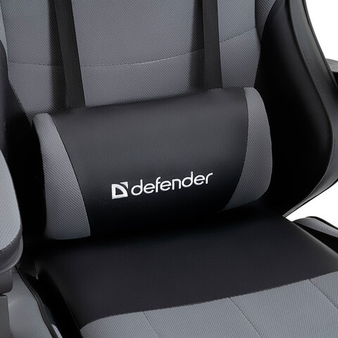 Кресло компьютерное DEFENDER Strider, 2 подушки, ткань/экокожа, черное/серое, ш/к 26715