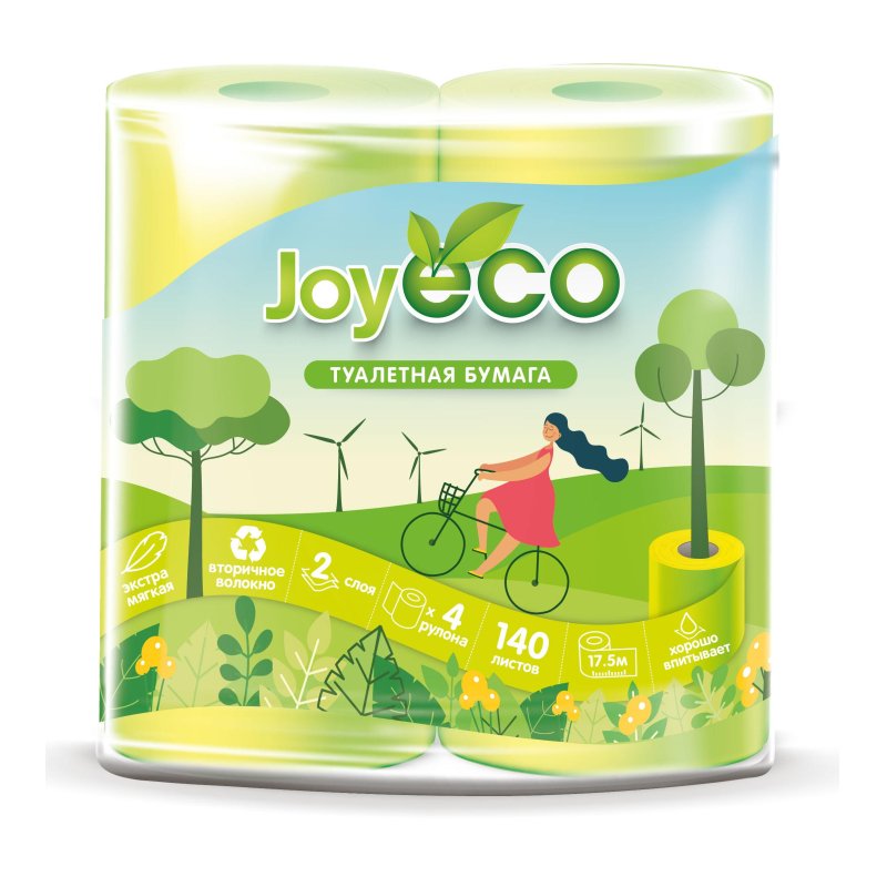 превью Бумага туалетная Joy Eco 2-слойная белая (4 рулона в упаковке)