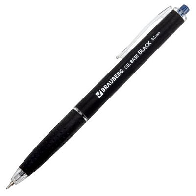 Ручка шариковая автоматическая BRAUBERG «OIL-BASE BLACK», СИНЯЯ, пишущий узел 0.5 мм, линия письма 0.35 мм