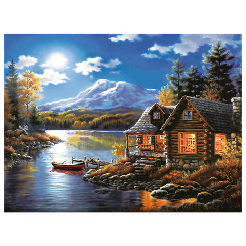 Картина стразами (алмазная мозаика) 30×40 см, ОСТРОВ СОКРОВИЩ «Вечер в горах», без подрамника